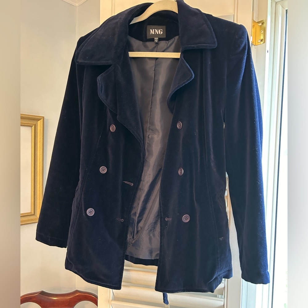 Mango Navy Velvet Jacket